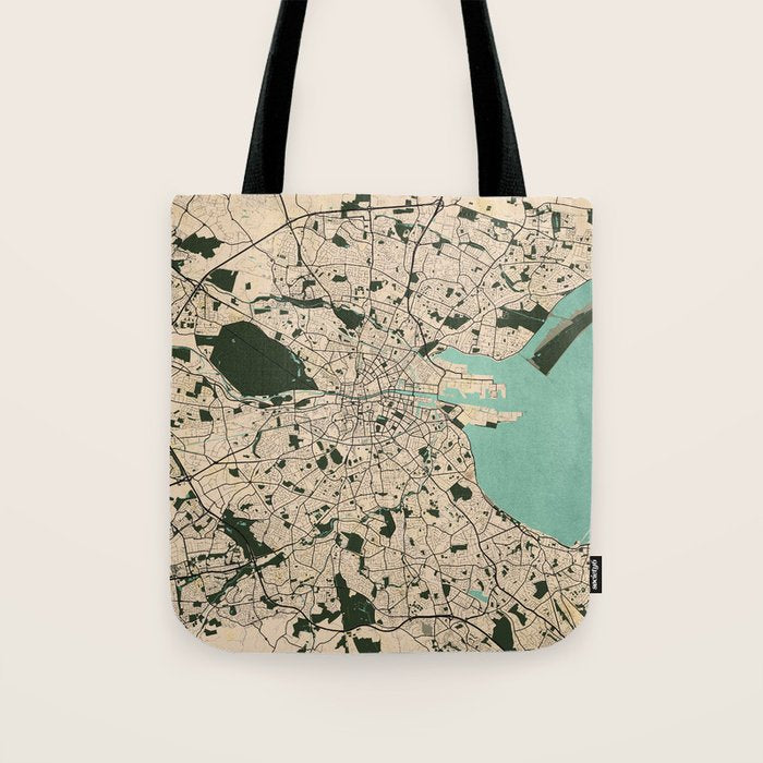 Dublin City Map of Ireland - Vintage Tote Bag Gallery Image 1