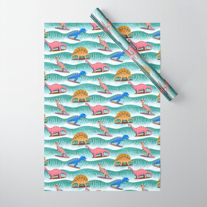 Surfosaurus - sea green  Wrapping Paper Gallery Image 1