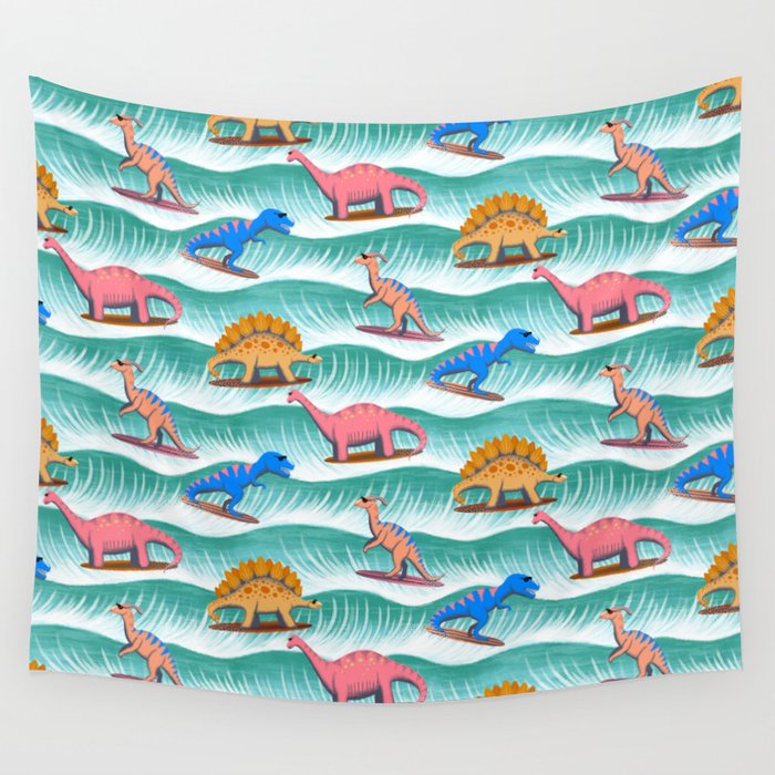 Surfosaurus - sea green  Wall Tapestry Gallery Image 4