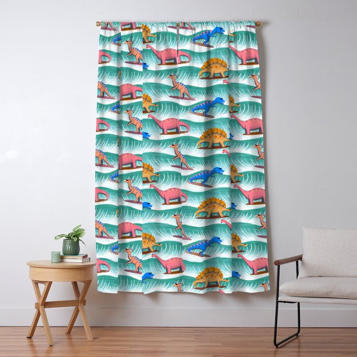 Surfosaurus - sea green  Window Curtain Gallery Image 1