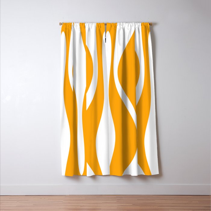 Mid Century Modern Abstract Lounge Pattern in Yellow Orange and White Window Curtain Gallery Image 3