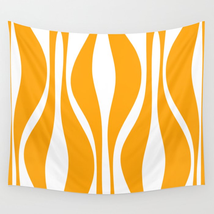 Mid Century Modern Abstract Lounge Pattern in Yellow Orange and White Wall Tapestry Gallery Image 1