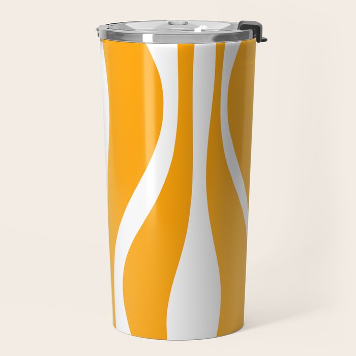 Mid Century Modern Abstract Lounge Pattern in Yellow Orange and White Travel Mug Gallery Image 2