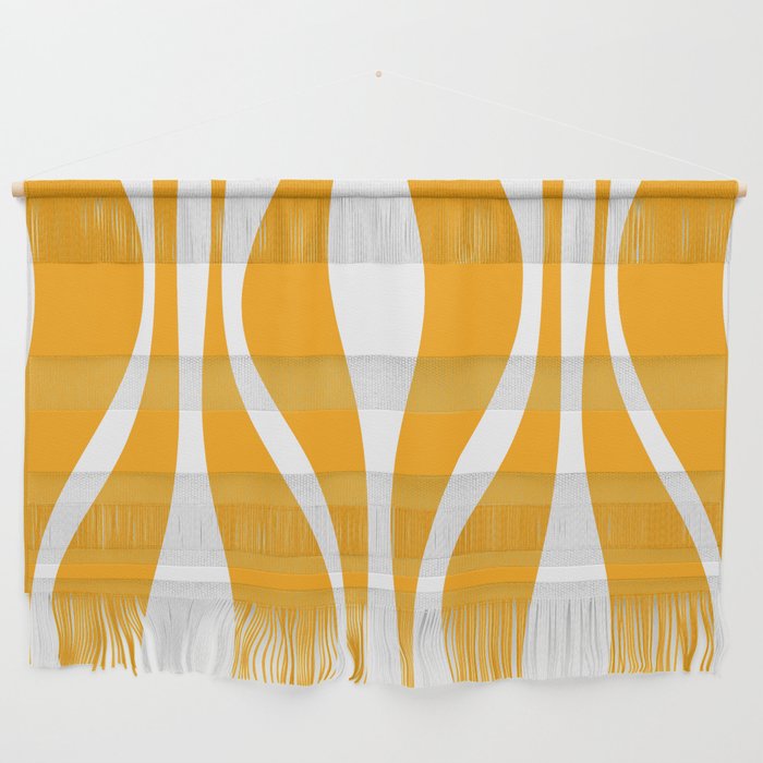 Mid Century Modern Abstract Lounge Pattern in Yellow Orange and White Wall Hanging Gallery Image 1