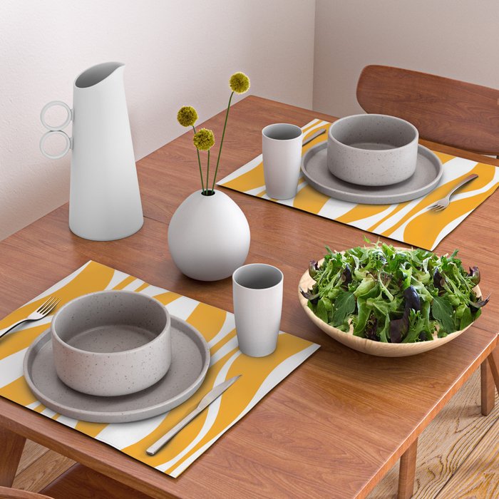 Mid Century Modern Abstract Lounge Pattern in Yellow Orange and White Placemat Gallery Image 2