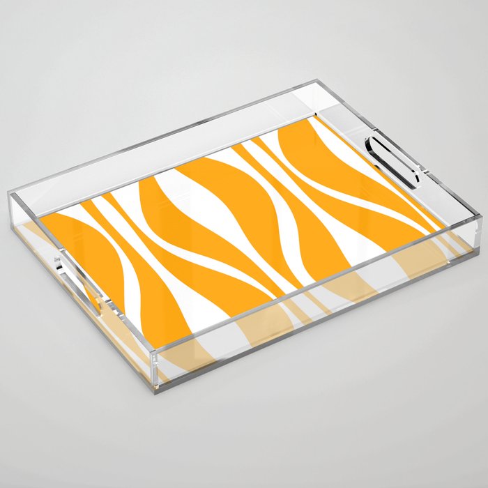 Mid Century Modern Abstract Lounge Pattern in Yellow Orange and White Acrylic Tray Gallery Image 1
