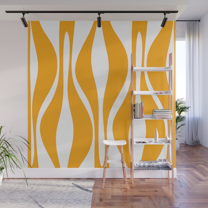 Mid Century Modern Abstract Lounge Pattern in Yellow Orange and White Wall Mural Gallery Image 1