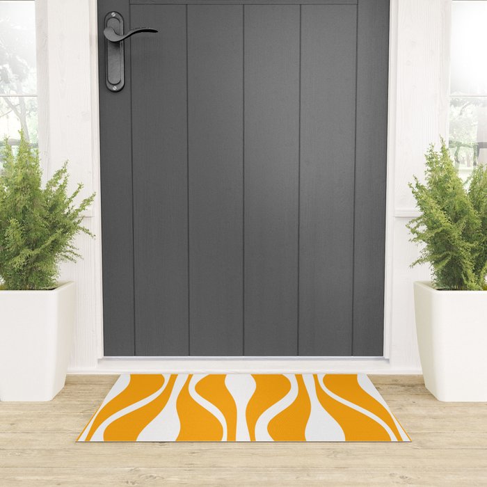 Mid Century Modern Abstract Lounge Pattern in Yellow Orange and White Welcome Mat Gallery Image 3
