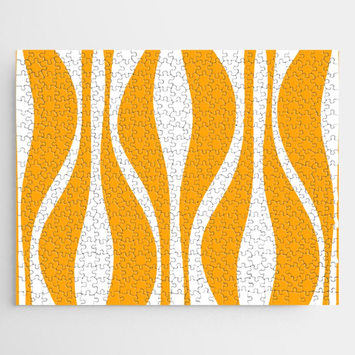 Mid Century Modern Abstract Lounge Pattern in Yellow Orange and White Jigsaw Puzzle Gallery Image 1
