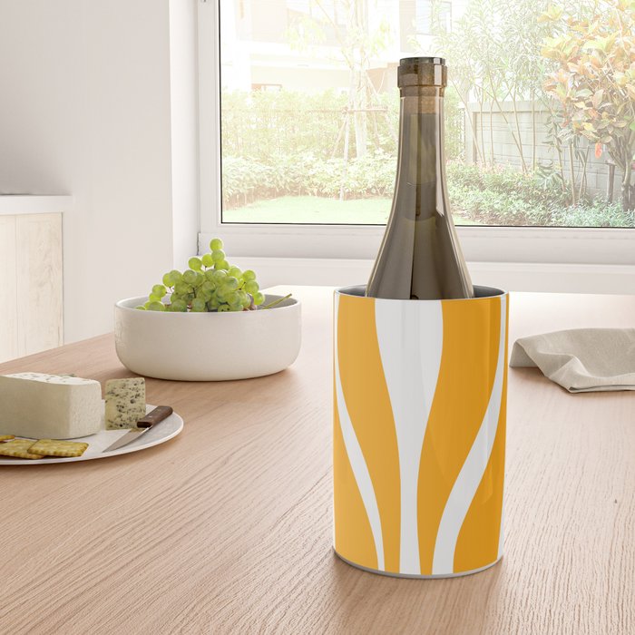 Mid Century Modern Abstract Lounge Pattern in Yellow Orange and White Wine Chiller Gallery Image 4