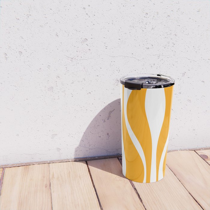 Mid Century Modern Abstract Lounge Pattern in Yellow Orange and White Travel Mug Gallery Image 4
