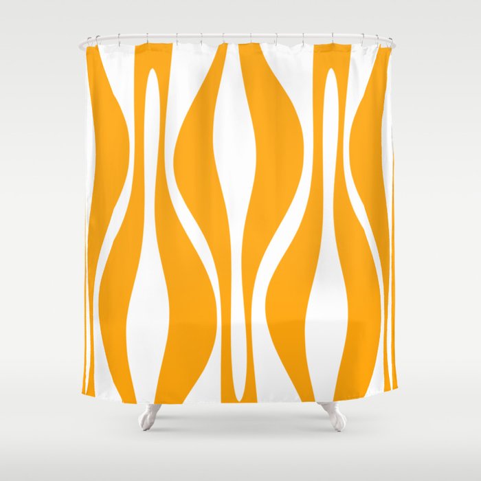 Mid Century Modern Abstract Lounge Pattern in Yellow Orange and White Shower Curtain Gallery Image 1
