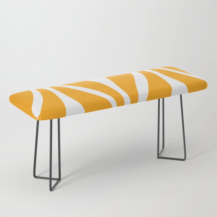 Mid Century Modern Abstract Lounge Pattern in Yellow Orange and White Bench Gallery Image 1