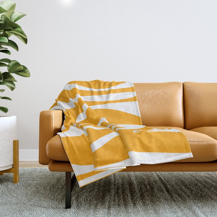 Mid Century Modern Abstract Lounge Pattern in Yellow Orange and White Throw Blanket Gallery Image 1