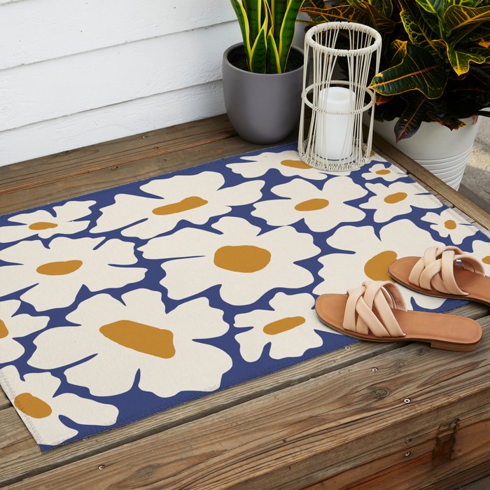 Boho Blue blossom garden  Outdoor Rug Gallery Image 2