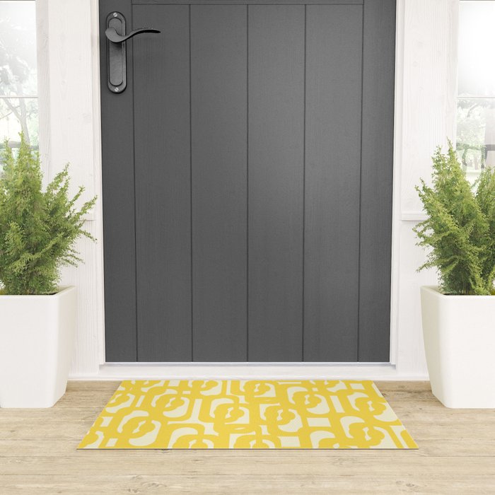 Mid Century Modern Yellow Loops Abstract Pattern Welcome Mat Gallery Image 3