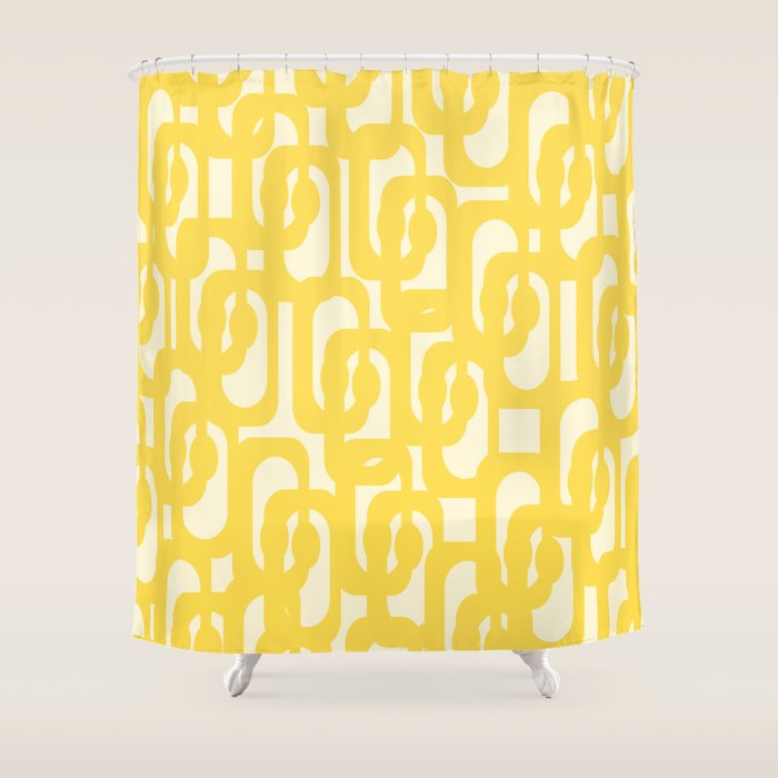 Mid Century Modern Yellow Loops Abstract Pattern Shower Curtain Gallery Image 1