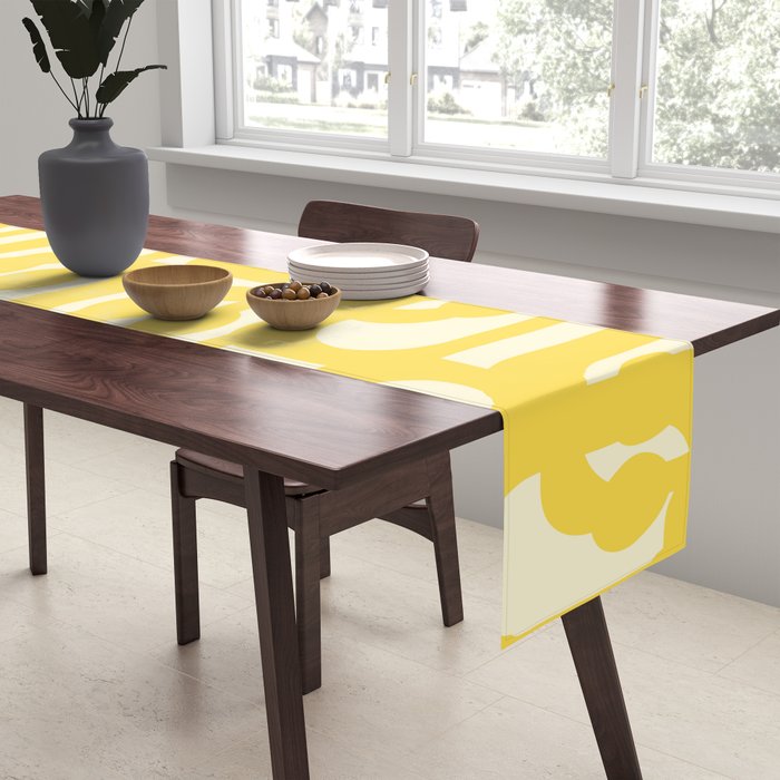Mid Century Modern Yellow Loops Abstract Pattern Table Runner Gallery Image 2