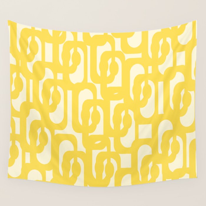 Mid Century Modern Yellow Loops Abstract Pattern Wall Tapestry Gallery Image 1
