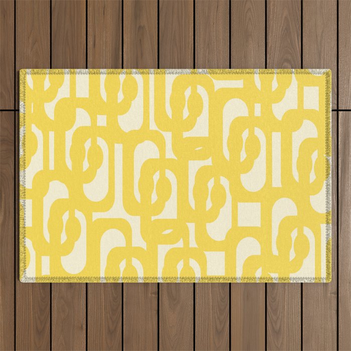 Mid Century Modern Yellow Loops Abstract Pattern Outdoor Rug Gallery Image 1
