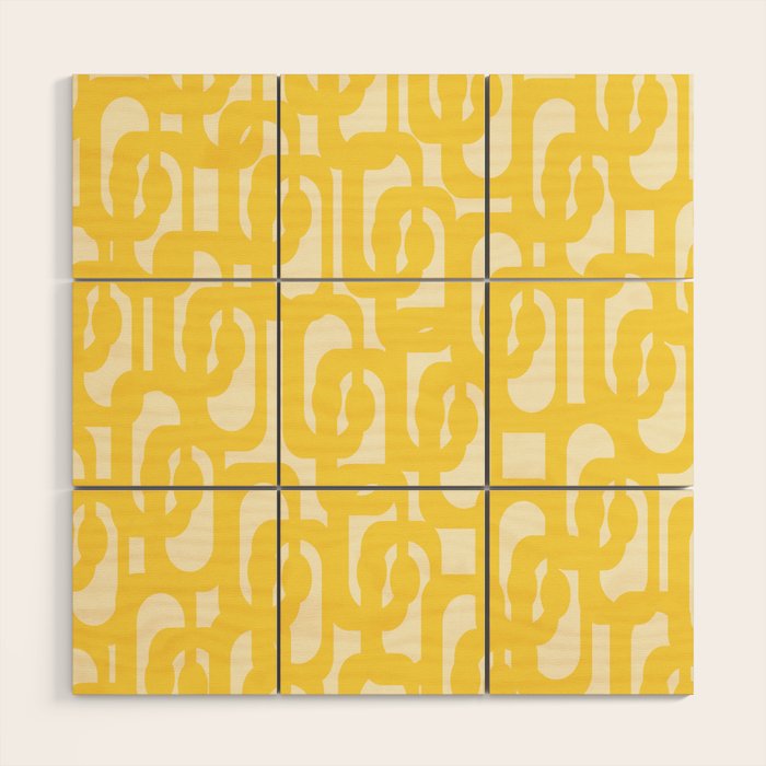 Mid Century Modern Yellow Loops Abstract Pattern Wood Wall Art Gallery Image 1