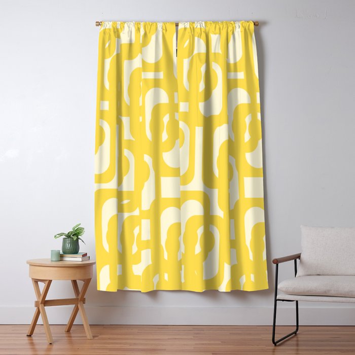 Mid Century Modern Yellow Loops Abstract Pattern Window Curtain Gallery Image 5