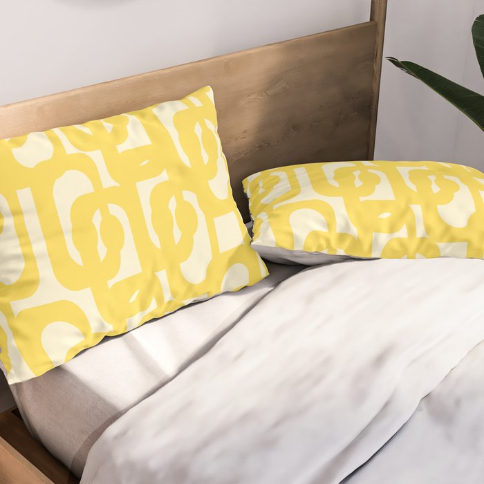 Mid Century Modern Yellow Loops Abstract Pattern Pillow Sham Gallery Image 2