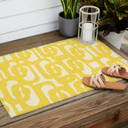 Mid Century Modern Yellow Loops Abstract Pattern Outdoor Rug Gallery Image 2