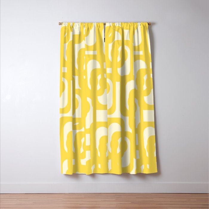 Mid Century Modern Yellow Loops Abstract Pattern Window Curtain Gallery Image 3