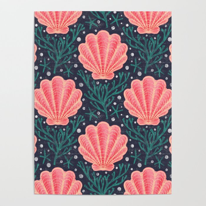 Seashell - pink and blue Poster Gallery Image 1