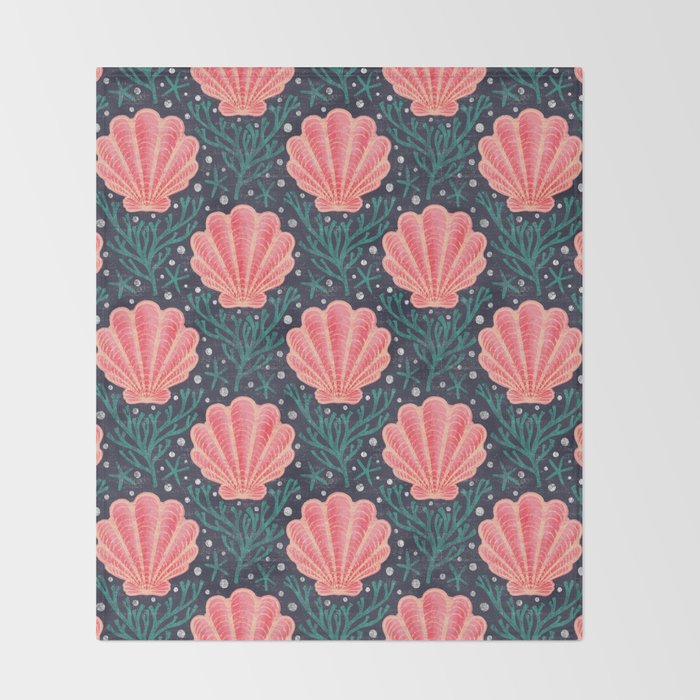 Seashell - pink and blue Throw Blanket Gallery Image 2