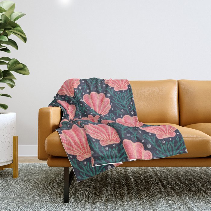 Seashell - pink and blue Throw Blanket Gallery Image 1