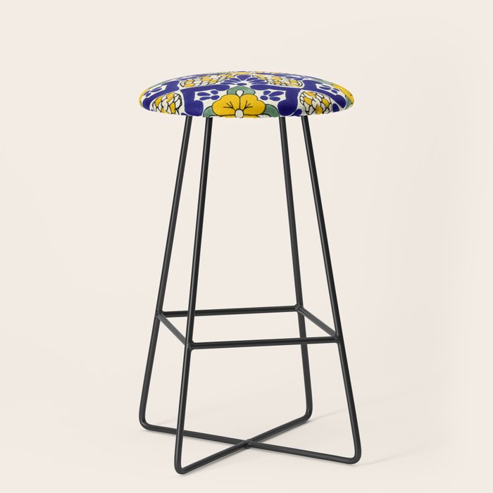 talavera mexican tile in blu and yellow Stool Gallery Image 1
