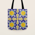 talavera mexican tile in blu and yellow Tote Bag Gallery Image 1
