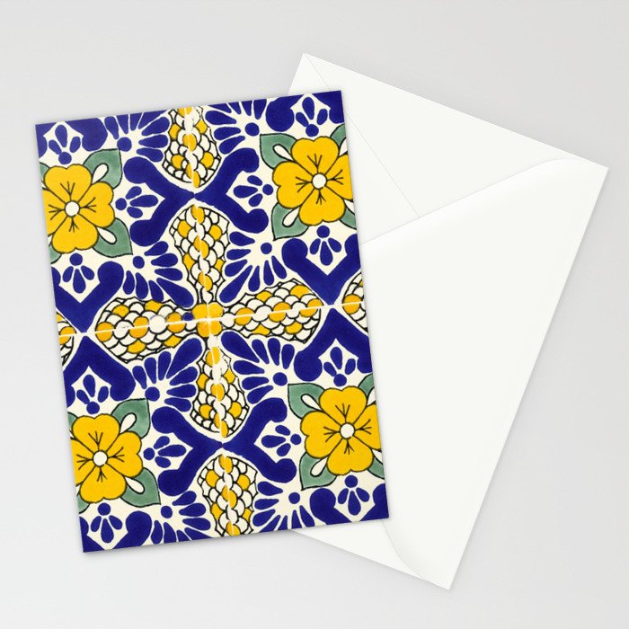 talavera mexican tile in blu and yellow Stationery Card Gallery Image 2