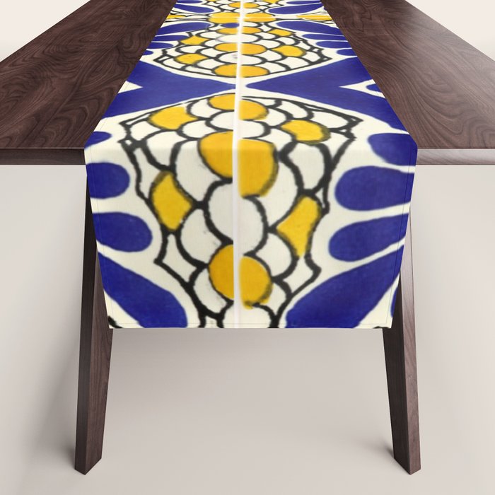 talavera mexican tile in blu and yellow Table Runner Gallery Image 1