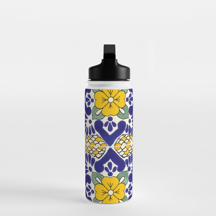 talavera mexican tile in blu and yellow Water Bottle Gallery Image 3