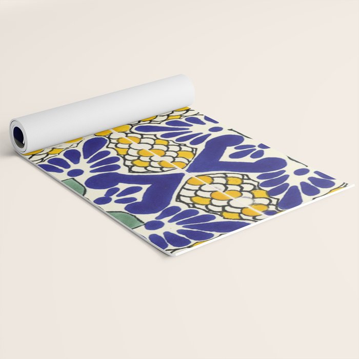 talavera mexican tile in blu and yellow Yoga Mat Gallery Image 2
