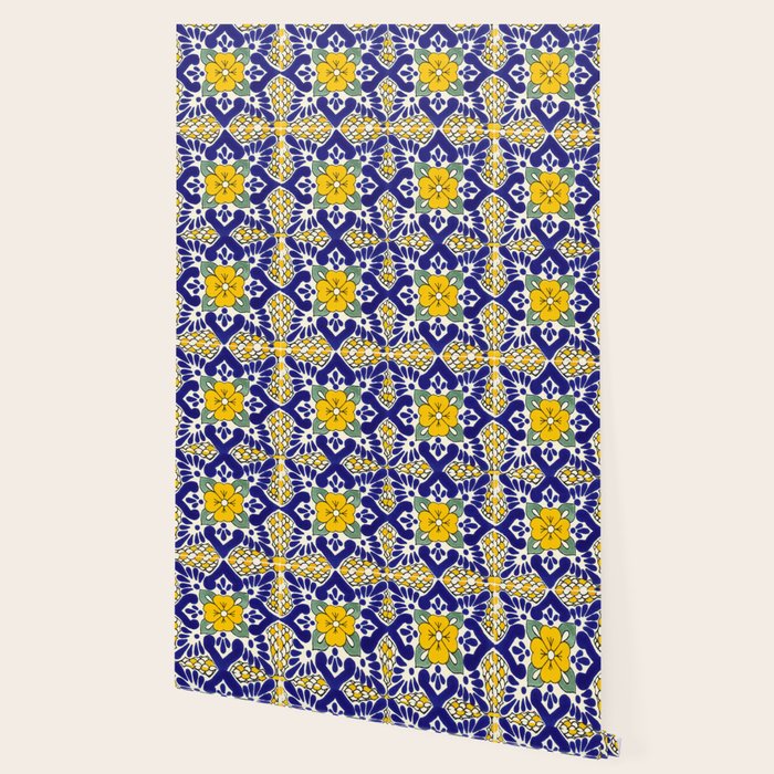talavera mexican tile in blu and yellow Wallpaper Gallery Image 2