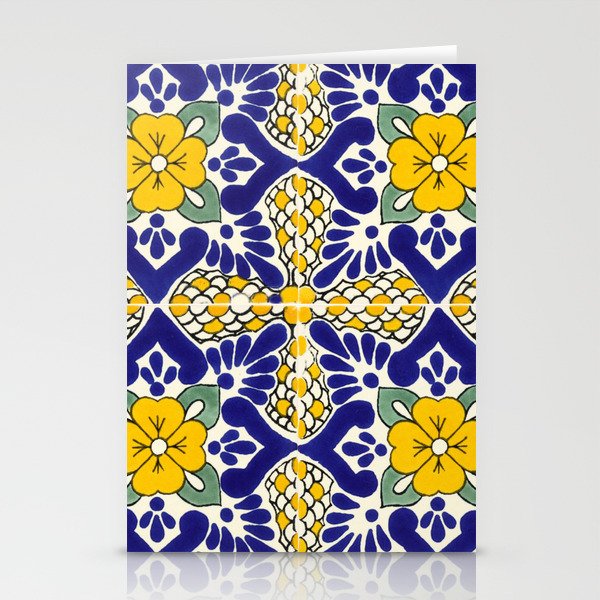 talavera mexican tile in blu and yellow Stationery Card Gallery Image 1
