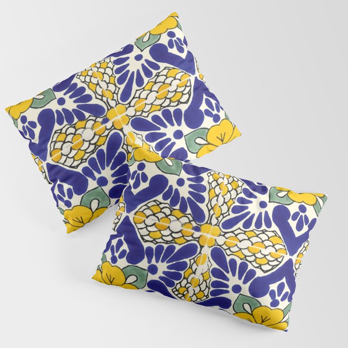 talavera mexican tile in blu and yellow Pillow Sham Gallery Image 1
