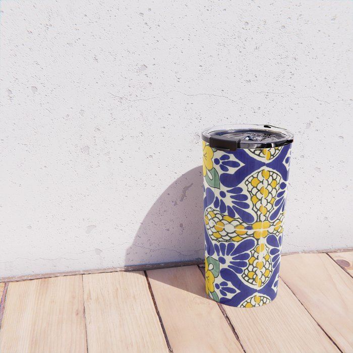 talavera mexican tile in blu and yellow Travel Mug Gallery Image 4