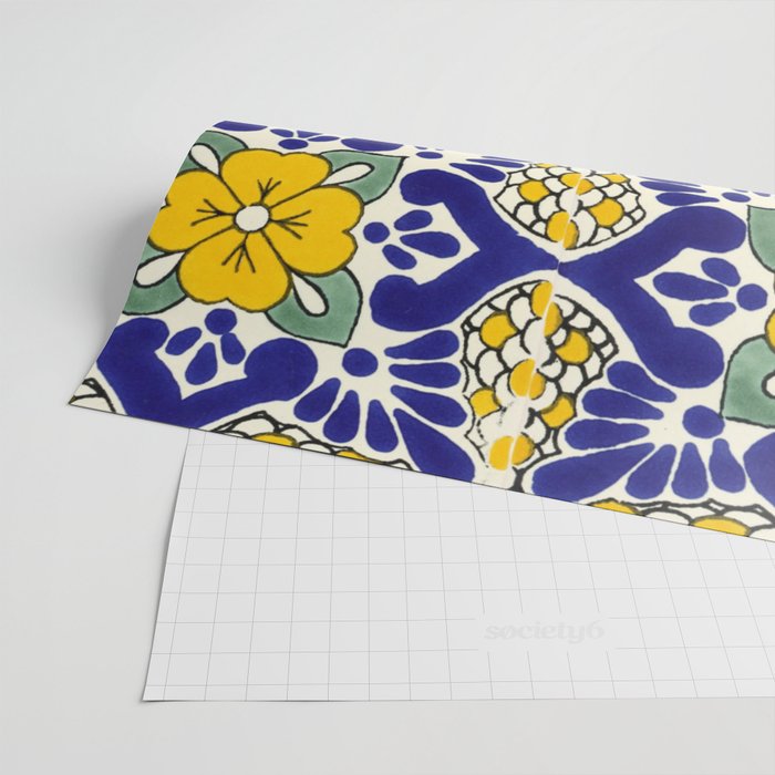 talavera mexican tile in blu and yellow Wrapping Paper Gallery Image 2
