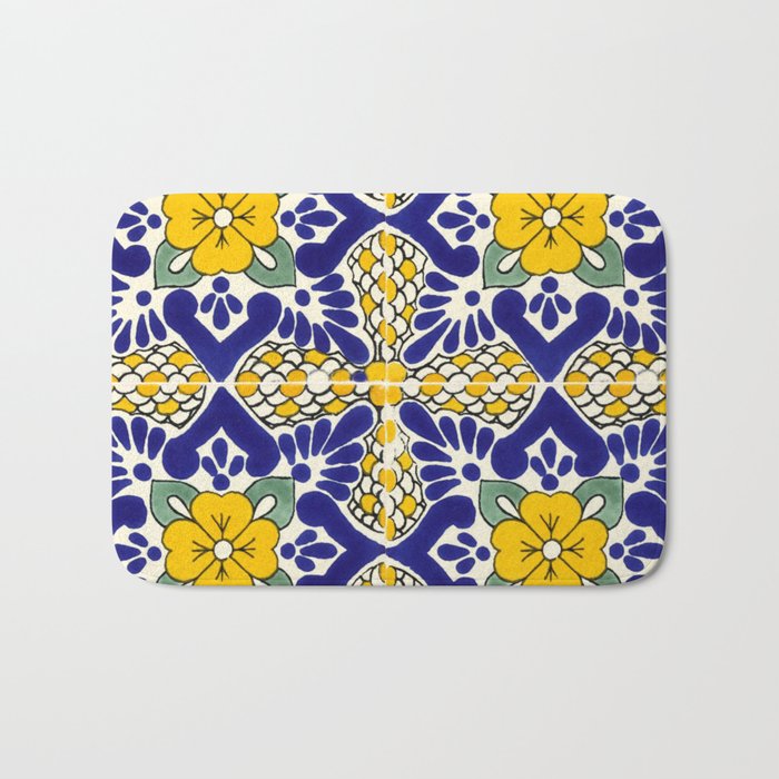 talavera mexican tile in blu and yellow Bath Mat Gallery Image 1