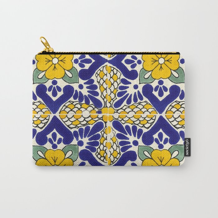 talavera mexican tile in blu and yellow Carry All Pouch Gallery Image 1