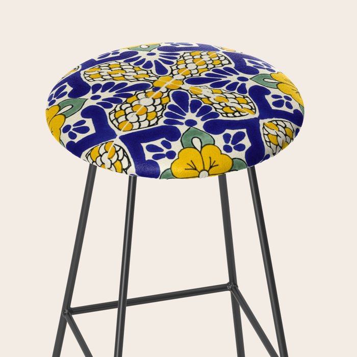 talavera mexican tile in blu and yellow Stool Gallery Image 2