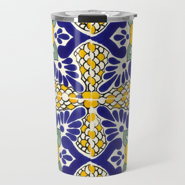 talavera mexican tile in blu and yellow Travel Mug Gallery Image 1