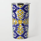 talavera mexican tile in blu and yellow Travel Mug Gallery Image 1