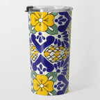 talavera mexican tile in blu and yellow Travel Mug Gallery Image 3