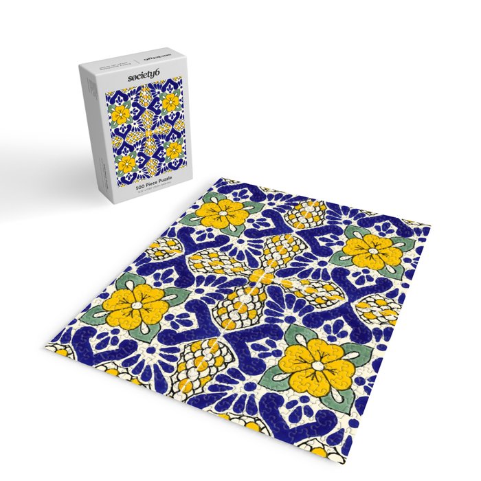 talavera mexican tile in blu and yellow Jigsaw Puzzle Gallery Image 2
